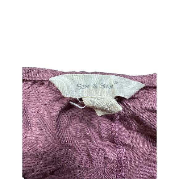 Sim And Sam Mauve‎ Short Sleeve Blouse w/Tied Waist & Ruffled Bottom XS - Picture 2 of 9